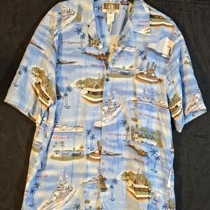 Vintage Kalakaua Hawaiian Aloha Shirt Men’s XL USS Arizona Pearl Harbor Print